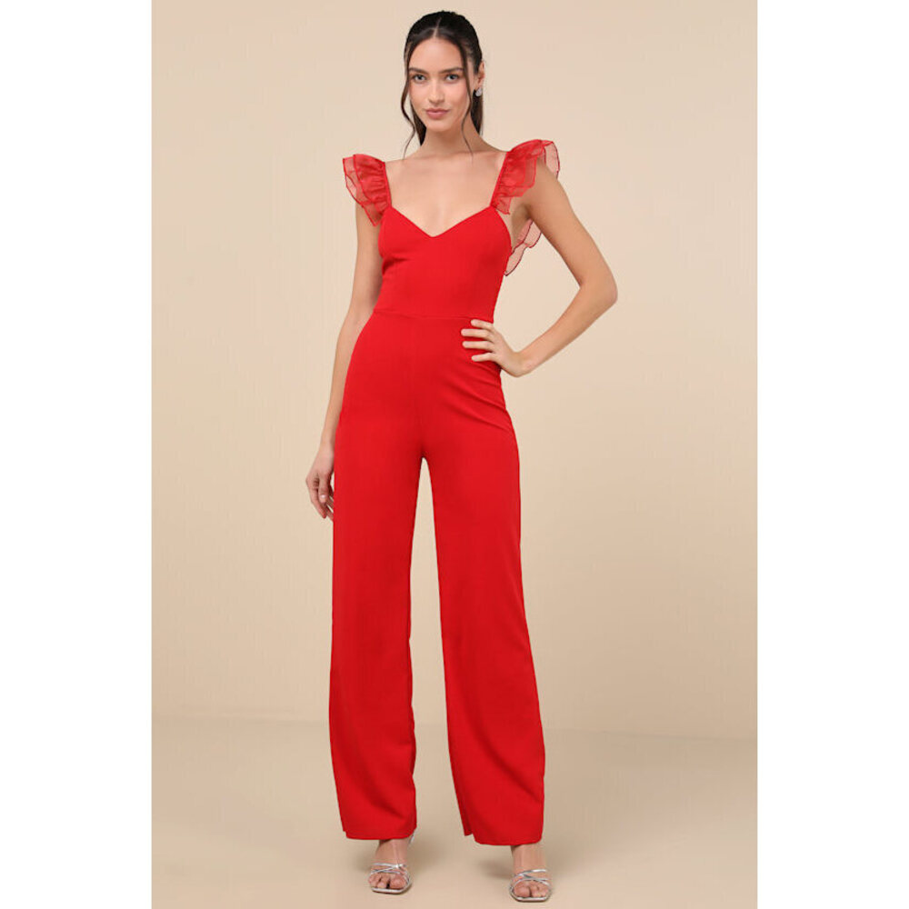 Lulu's Scarlet Flutter Sleeve Jumpsuit